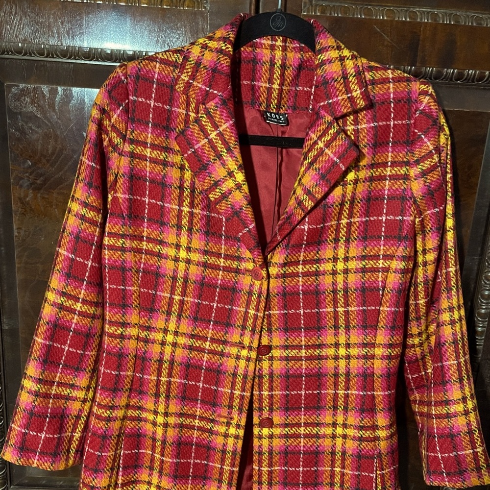 Kors plaid long wool jacket